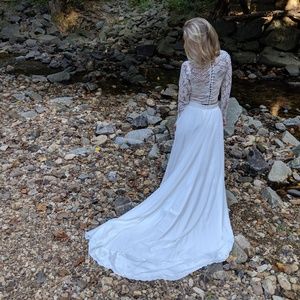 Boho Lace Top & Long Ivory Chiffon Wedding Dress